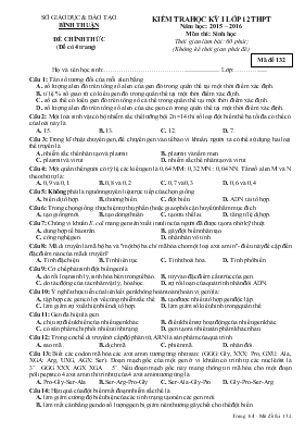 Kiểm tra học kỳ I lớp 12 thpt năm học 2015  2016 môn thi sinh học